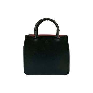 GUCCI Black Leather Bamboo Tote Bag